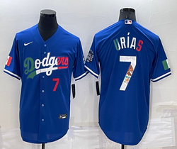 Nike Los Angeles Dodgers #7 Julio Urias Blue Mexico 7 in front Game Authentic Stitched MLB Jersey