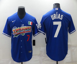 Nike Los Angeles Dodgers #7 Julio Urias Blue With Red Fashion Authentic Stitched MLB Jersey