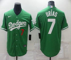 Nike Los Angeles Dodgers #7 Julio Urias Green Game St Patrick's Day 2021 Mexican Heritag Authentic Stitched MLB Jersey