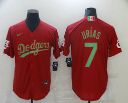 Nike Los Angeles Dodgers #7 Julio Urias Red Green number Authentic Stitched MLB Jersey
