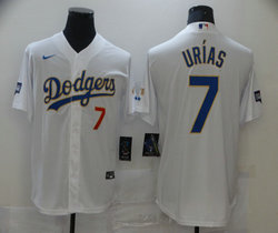 Nike Los Angeles Dodgers #7 Julio Urias White Gold Blue Number Champions Game Authentic Stitched MLB Jersey