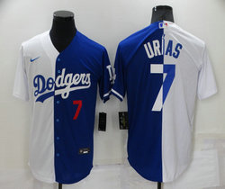 Nike Los Angeles Dodgers #7 Julio Urias White and blue #7 in front Game Authentic Stitched MLB Jersey