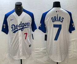 Nike Los Angeles Dodgers #7 Julio Urias White fashion Red 22 on front Game Authentic Stitched MLB Jersey