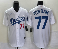 Nike Los Angeles Dodgers #77 Peso Pluma White Red 77 in front Game Authentic Stitched MLB Jersey