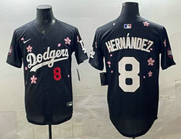 Nike Los Angeles Dodgers #8 Enrique Hernández Black 8 front Tokyo Series MLB Jersey