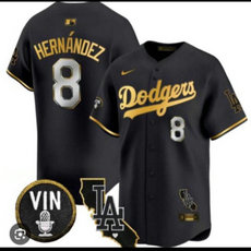 Nike Los Angeles Dodgers #8 Enrique Hernández Black Gold 3(III) Authentic Stitched MLB Jersey