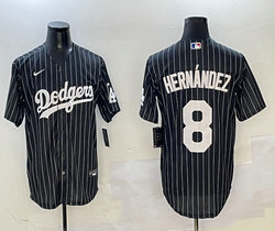 Nike Los Angeles Dodgers #8 Enrique Hernandez Black White stripe Joint Stitched MLB Jersey