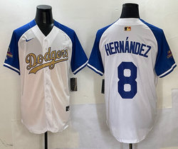 Nike Los Angeles Dodgers #8 Enrique Hernandez White Blue arm Name Champions Jersey