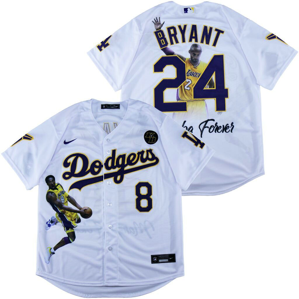Nike Los Angeles Dodgers #8 Kobe Bryant #24 BP White Authentic MLB Stitched Jersey