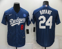 Nike Los Angeles Dodgers #8 Kobe bryant #24 Blue White stripe Authentic Stitched MLB jersey