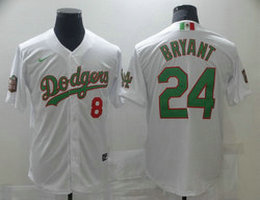 Nike Los Angeles Dodgers #8 Kobe bryant #24 White Green Number Authentic Stitched MLB jersey