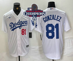 Nike Los Angeles Dodgers #81 Victor Gonzalez White 2024 World Series Champions Game Authentic Stitched MLB Jersey