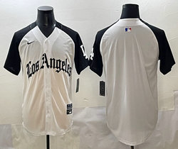 Nike Los Angeles Dodgers Blank White Black sleeves 5(V) Joint With 34 MLB Jersey