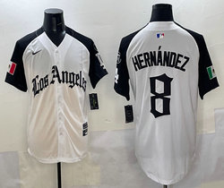 Nike Los Angeles Dodgers #8 Enrique Hernandez White Black 5(V) Joint MLB Jersey