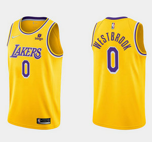 Nike Los Angeles Lakers #0 Russell Westbrook Gold 75th With Advertising Authentic Stitched NBA Jersey