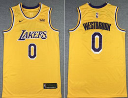 Nike Los Angeles Lakers #0 Russell Westbrook Gold Game Authentic Stitched NBA Jersey