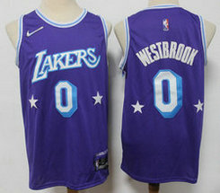 Nike Los Angeles Lakers #0 Russell Westbrook Purple 2021-2022 75th anniversary Authentic Stitched NBA Jersey