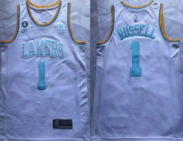 Nike Los Angeles Lakers #1 D'Angelo Russell White 6 Patch With Advertising NBA Jersey