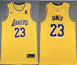 Nike Los Angeles Lakers #23 Lebron James Gold 2021-2022 With Advertising patch Authentic Stitched NBA Jersey
