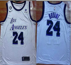 Nike Los Angeles Lakers #24 Kobe Bryant White 6 Patch 22-23 With Advertising Authentic Stitched NBA Jersey