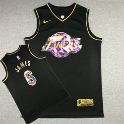Nike Los Angeles Lakers #6 Lebron James Black Gold masonry 75th anniversary With Advertising Authentic Stitched NBA jersey