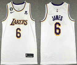 Nike Los Angeles Lakers #6 Lebron James White (purple name ) 6 Patch 2022-23 With Advertising jersey