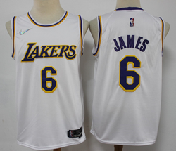 Nike Los Angeles Lakers #6 Lebron James White 75th anniversary With Advertising Authentic Stitched NBA Jersey