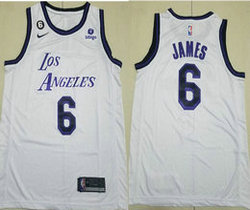 Nike Los Angeles Lakers #6 Lebron James White Latin 6 Patch With Advertising Authentic Stitched NBA Jersey