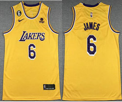 Nike Los Angeles Lakers #6 Lebron James Yellow 6 Patch 2022-23 With Advertising jersey