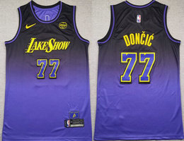 Nike Los Angeles Lakers #77 Luka Doncic Purple City Basketball Jersey