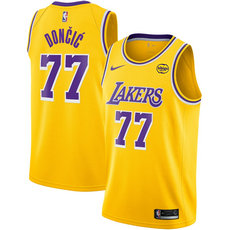Nike Los Angeles Lakers #77 Luka Doncic Yellow Basketball Jersey