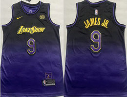 Nike Los Angeles Lakers #9 Bronny James Jr. Purple 2025 City With Advertising Stitched Jersey