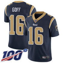 Nike Los Angeles Rams #16 Jared Goff With NFL 100th Season Patch Navy Blue Vapor Untouchable Authentic Stitched NFL Jersey