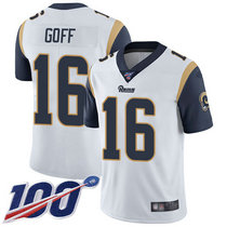 Nike Los Angeles Rams #16 Jared Goff With NFL 100th Season Patch White Vapor Untouchable Authentic Stitched NFL Jersey