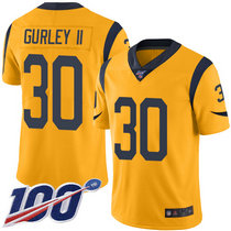 Nike Los Angeles Rams #30 Todd Gurley II With NFL 100th Season Patch Gold Rush Authentic Stitched NFL Jersey