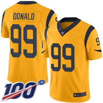 Nike Los Angeles Rams #99 Aaron Donald With NFL 100th Season Patch Gold Rush Authentic Stitched NFL Jersey