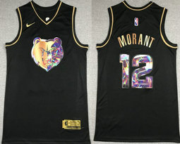Nike Memphis Grizzlies #12 Ja Morant Black Gold masonry Authentic Stitched NBA jersey