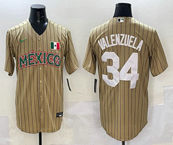 Nike Mexico #34 Fernando Valenzuela Stripes Joint baseball jersey