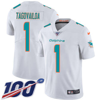 Nike Miami Dolphins #1 Tua Tagovailoa 100th Season White Vapor Untouchable Jersey