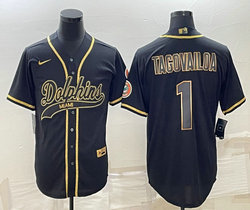 Nike Miami Dolphins #1 Tua Tagovailoa Black Gold Joint Authentic Stitched baseball jersey