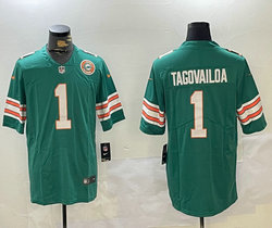 Nike Miami Dolphins #1 Tua Tagovailoa Green Throwback New team patch NFL Jersey