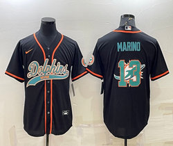 Nike Miami Dolphins #13 Dan Marino Black Joint Team Logo Authentic Stitched baseball jersey