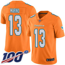 Nike Miami Dolphins #13 Dan Marino With NFL 100th Season Patch Orange Vapor Untouchable Limited Authentic Stitched NFL Jersey