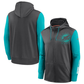 Nike Miami Dolphins CharcoalAqua Fan Gear Mascot Performance Full-Zip Hoodie