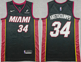 Nike Miami Heat #34 Giannis Antetokounmpo Black With Advertising Authentic Stitched NBA Jersey