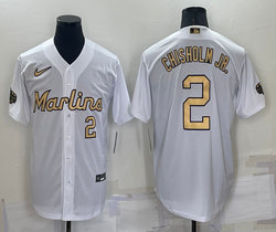 Nike Miami Marlins #2 Jazz Chisholm Jr. White #2 in front 2022 All Star Authentic Stitched MLB Jersey