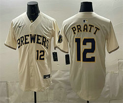 Nike Milwaukee Brewers #12 Cooper Pratt Cream Stitched Baseball Jersey
