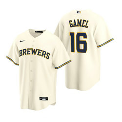 Nike Milwaukee Brewers #16 Ben Gamel Cream Game Authentic Stitched MLB Jersey