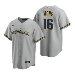 Nike Milwaukee Brewers #16 Kolten Wong Gray Game Authentic Stitched MLB Jersey