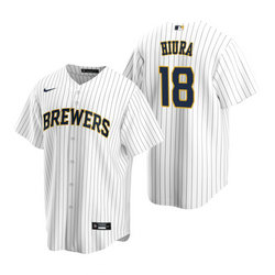 Nike Milwaukee Brewers #18 Keston Hiura White Game Authentic Stitched MLB Jersey